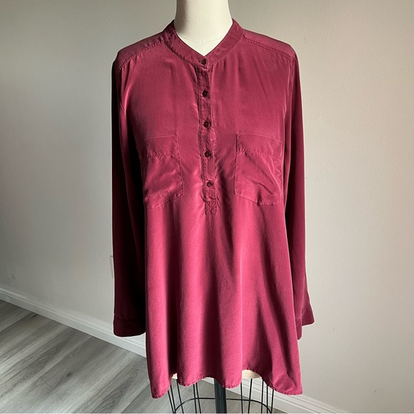 Eileen Fisher Silk Small Burgundy/Maroon Blouse Shirt - Picture 16 of 16